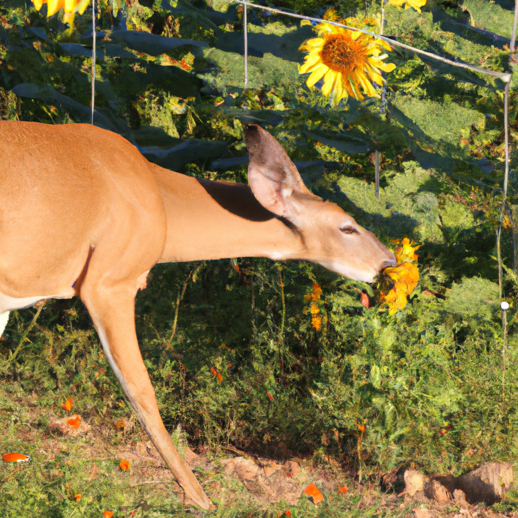  a deer eating a sunflower