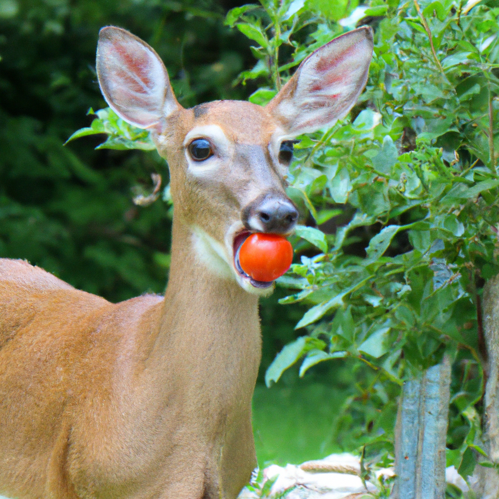 whitetail deer eating a tomato
